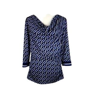 New York & Company Navy/White Pattern Top